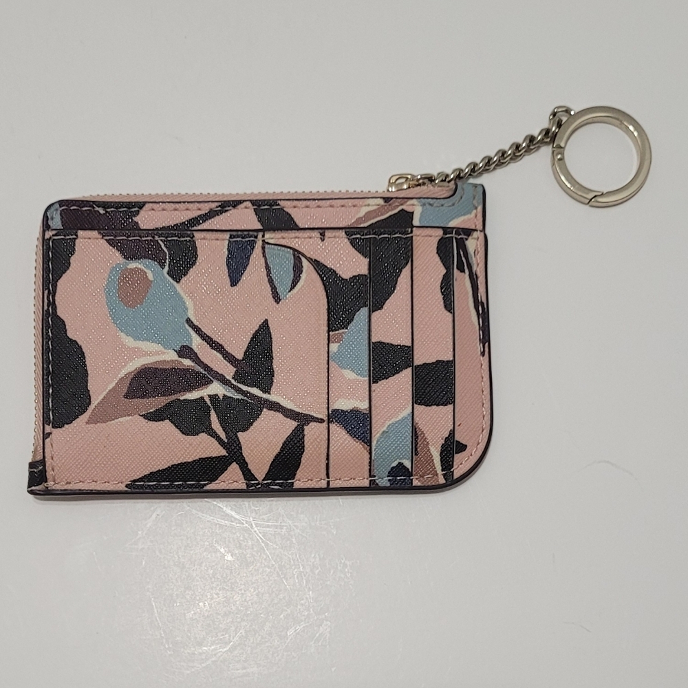 Kate Spade floral zip card holder keyring in blush and black - Picture 2 of 5